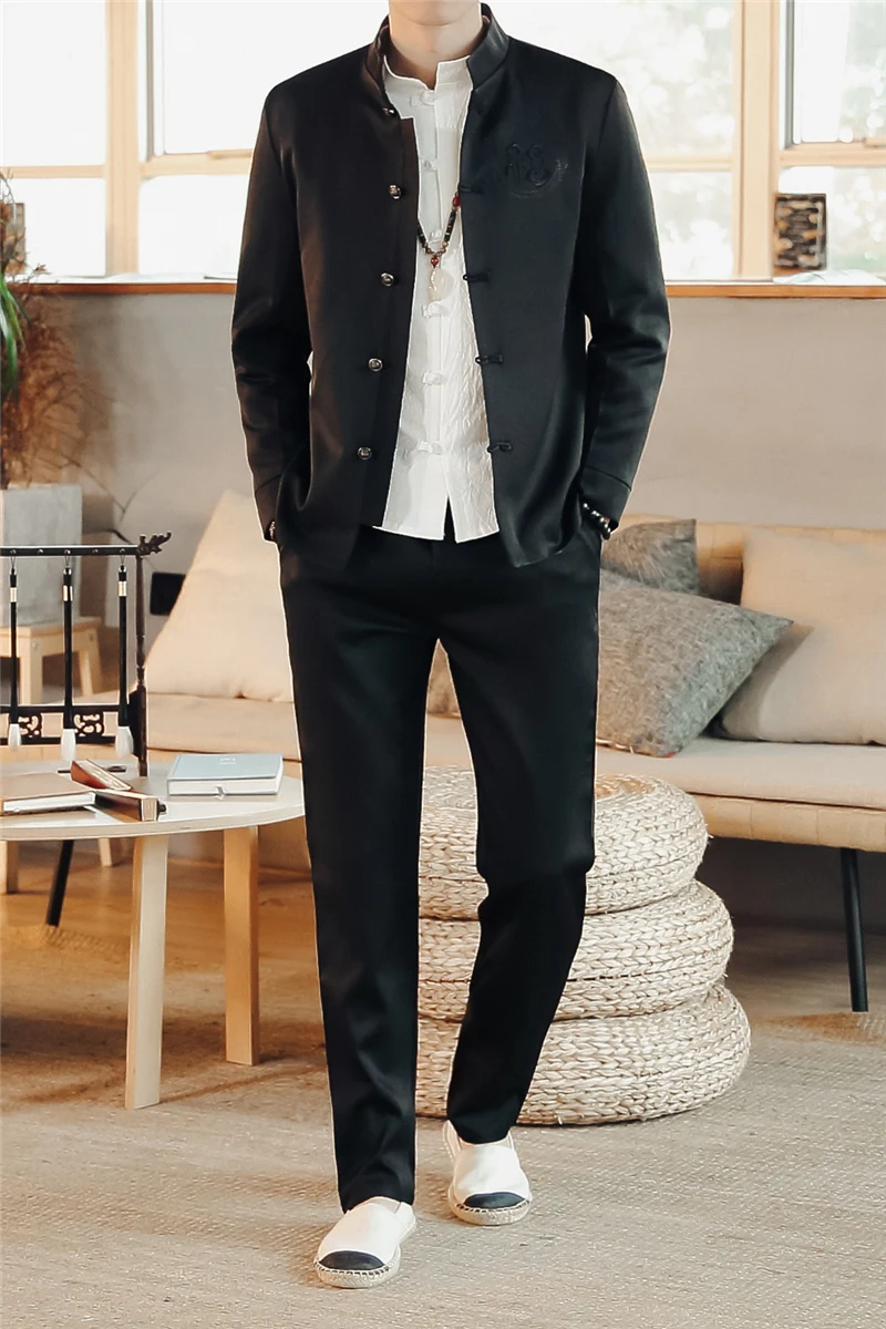 Бело-белая традиционная китайская одежда для мужчин Чжуншань фу вышитые костюмы