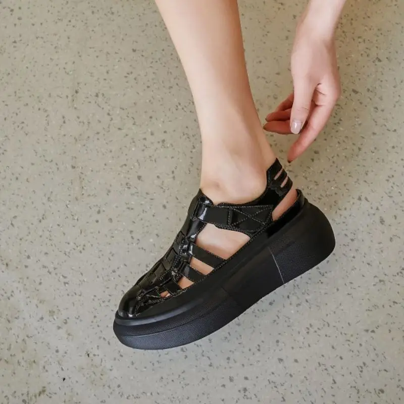 

RIZABINA Women Sandals Real Leather Fashion Strap Summer Shoes Foe Woman Platform High Heels Casual Daily Sandalias Size 34-39