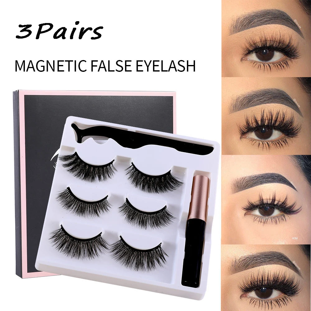 Новый дизайн 3 пары черных магнитных ресниц с пинцетом долговечная