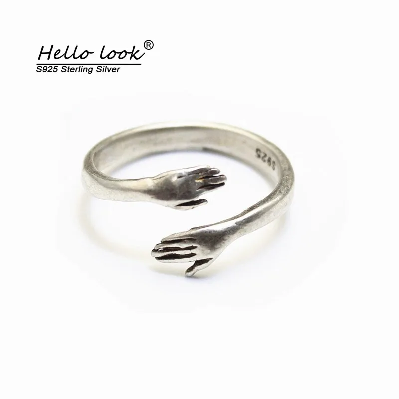 

HelloLook 925 Sterling Silver Embracing Hands Rings Romantic Couple Gift Opening Hug Ring Engagement Wedding Party Jewelry
