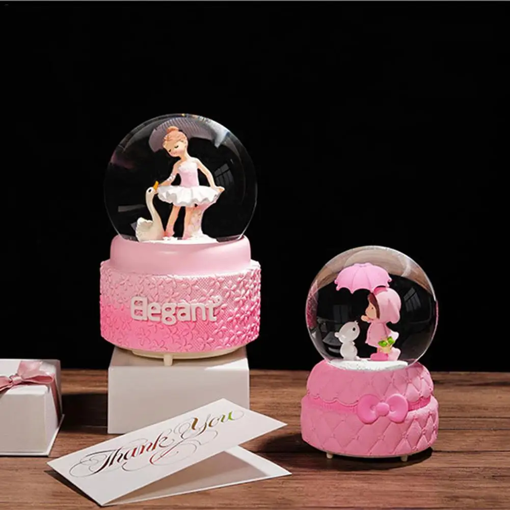 Инс девушка сердце розовый снег фонари музыкальная шкатулка в виде хрустального