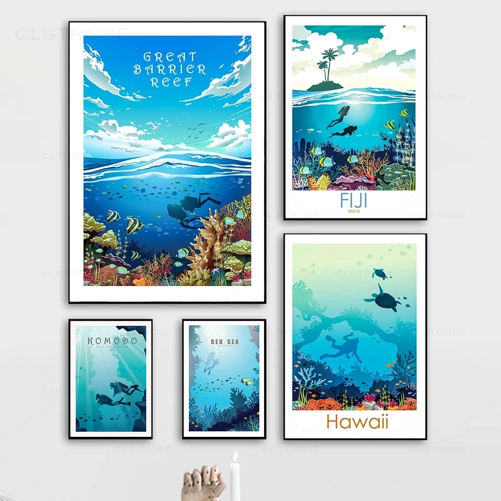 

Холщовый постер с новозеландским Фиджи, Настенная картина для путешествий, дайвинга, современный пейзаж, картина в скандинавском стиле для ...