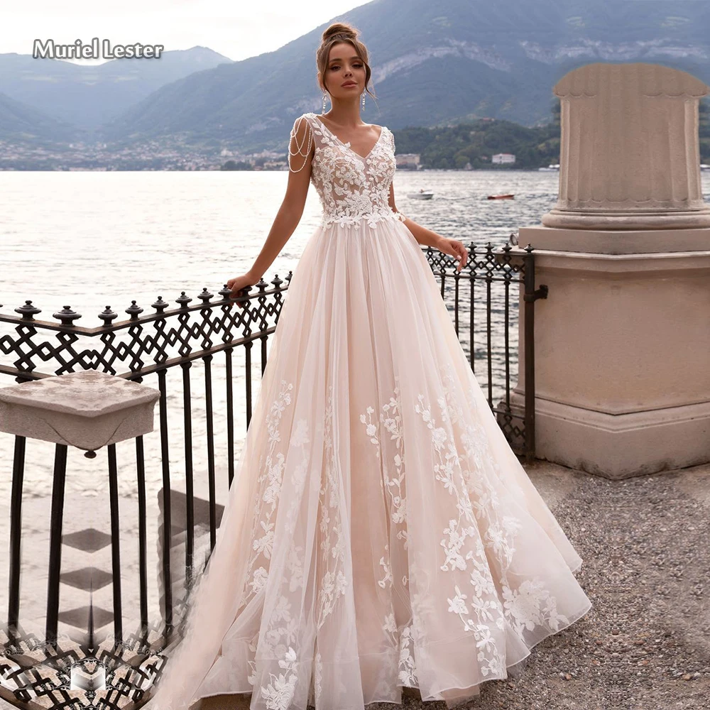 Женское свадебное платье трапециевидной формы винтажное невесты с V-образным