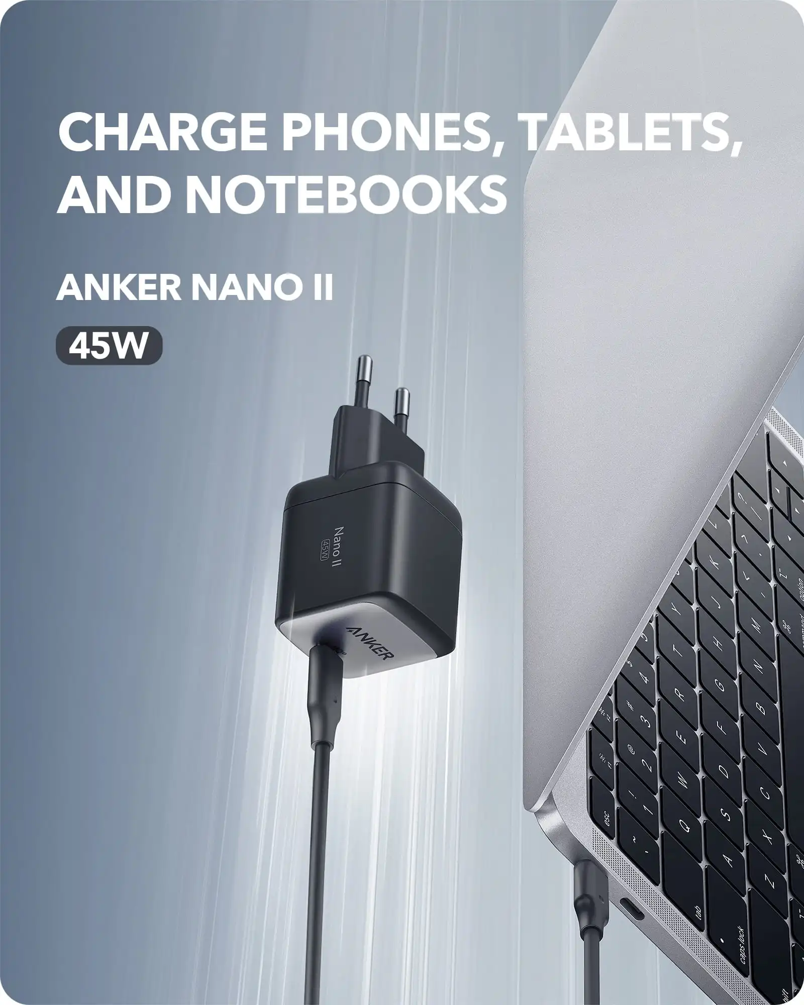 Зарядное устройство USB C адаптер быстрой зарядки Anker Nano II 45 Вт поддержка PPS