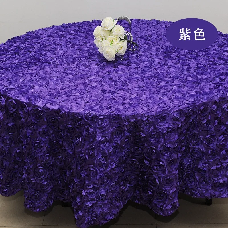 

3D Rose Flower Nordic Round Tablecloth Colored Stripe Christmas Tree Pattern Cover Washable Table Cloth for Tea TableWhite