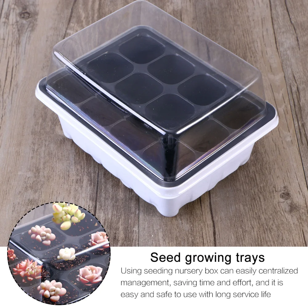 

10 Pack Tray Starter Tray with Dome and Base 12 Cells For Gardening Bonsai - White