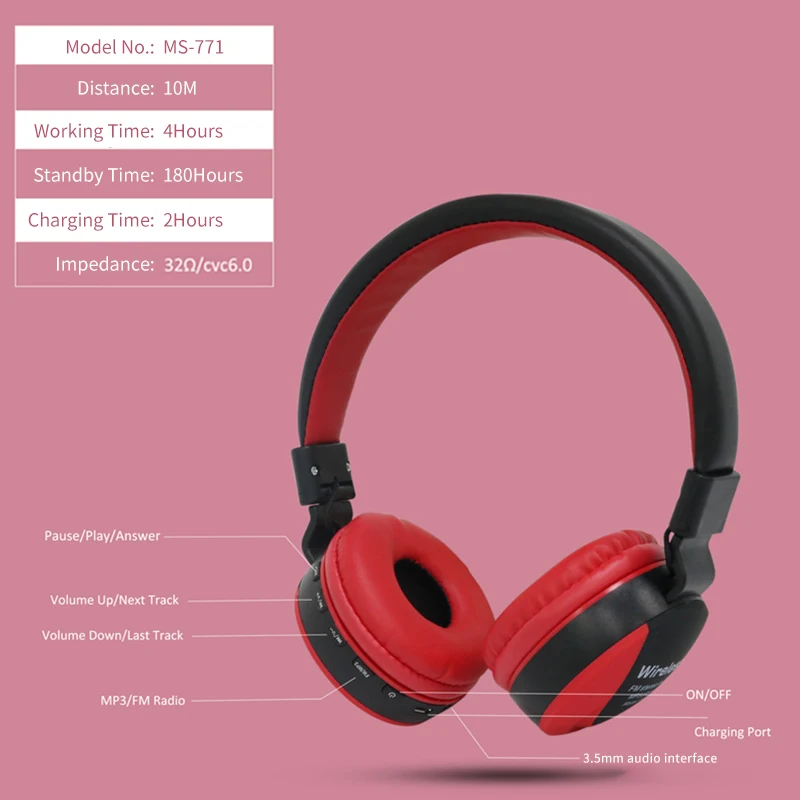 PHOMAX Беспроводной наушники Bluetooth складная гарнитура Стерео Игровые С микрофоном