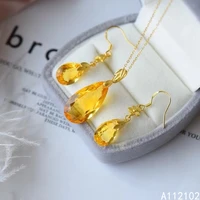 kjjeaxcmy fine jewelry 925 sterling silver inlaid natural citrine new girl luxury pendant necklace earring set chinese style