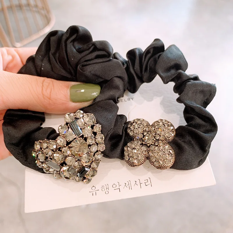 

Large Satin Intestine Hair Ring Sen Tie Head Rope Rhinestone Temperament Tie Hair Rope Internet Celebrities Elegant Rubber Band