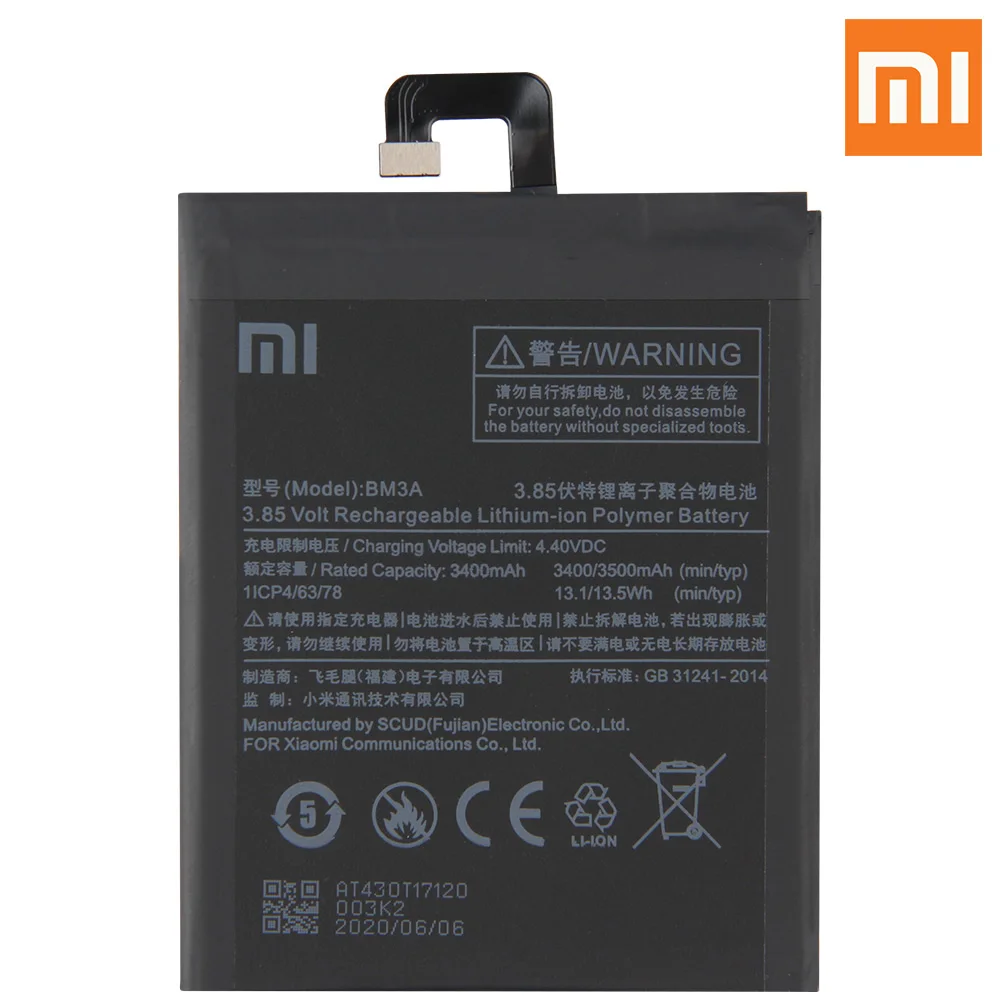 Оригинальный запасной аккумулятор Xiao Mi BM3A для Xiaomi Note3 note 3 оригинальный
