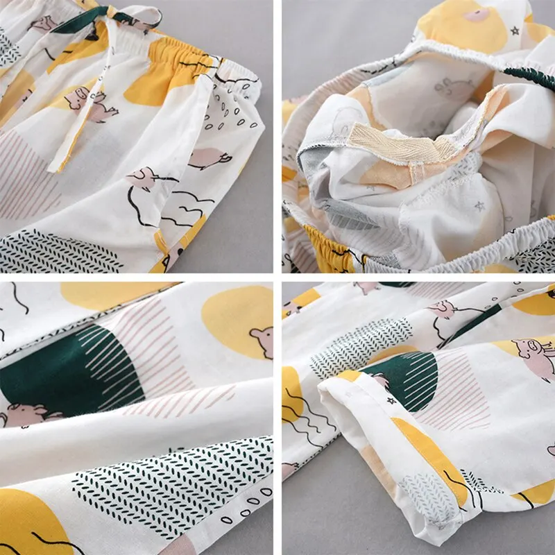 

Women Sleepwear Pants Dot Color Trousers Cotton Pants Double-layer Home Pajama Pants Thin Loose Pants Plus Size Sleep Bottoms