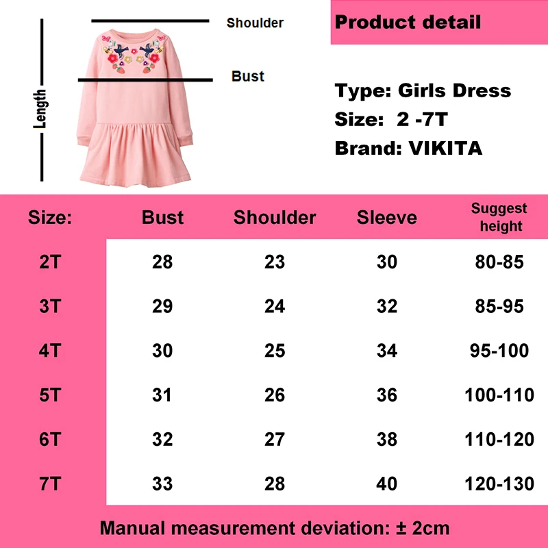 

VIKITA Unicorn Dress Girl Clothes Animal Appliques Kids Girls Dresses Long Sleeve Autumn Princess Dress Toddler Cotton Costumes