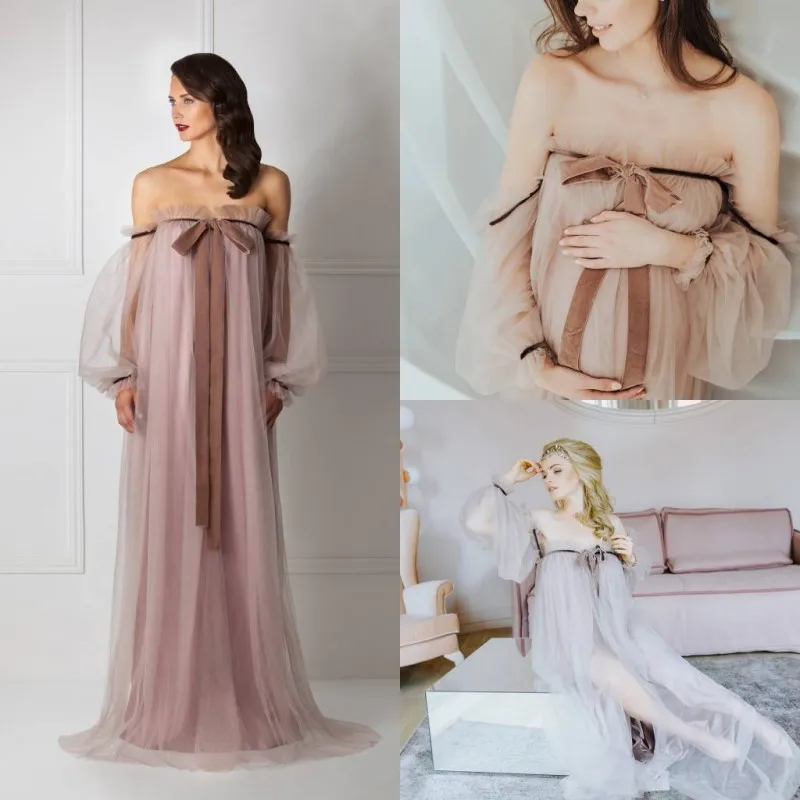 2020 Off the Shoulder Fashion Bridal Night Robe Long Sleeves Illusion Strapless Sexy Bathrobes Pregnant Women Party Sleepwear