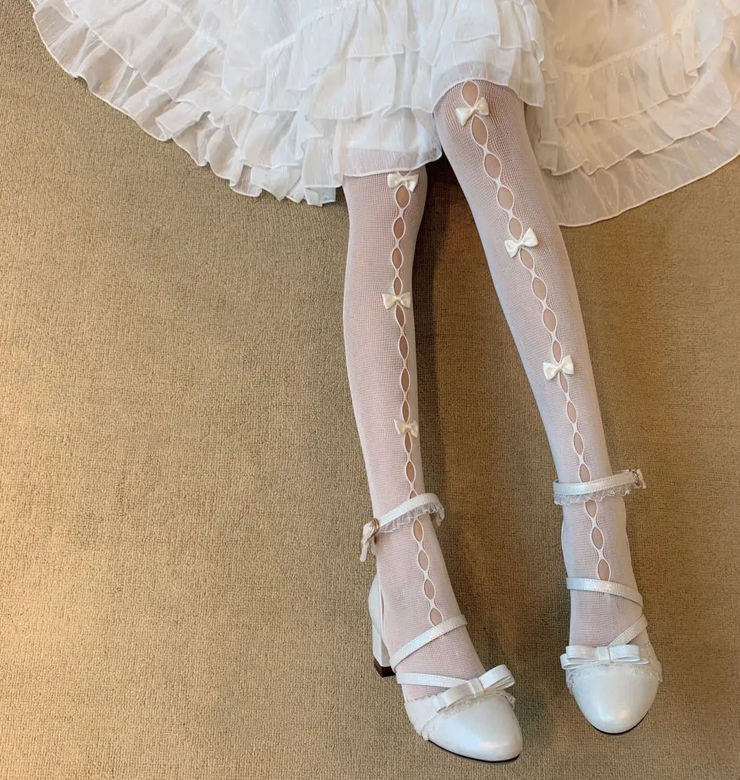 

Japanese Cute Stockings Women Girl Bowknot Hollow Stockings Lace Socks Tights Beautiful Legs Designer Stockings pantyhose women