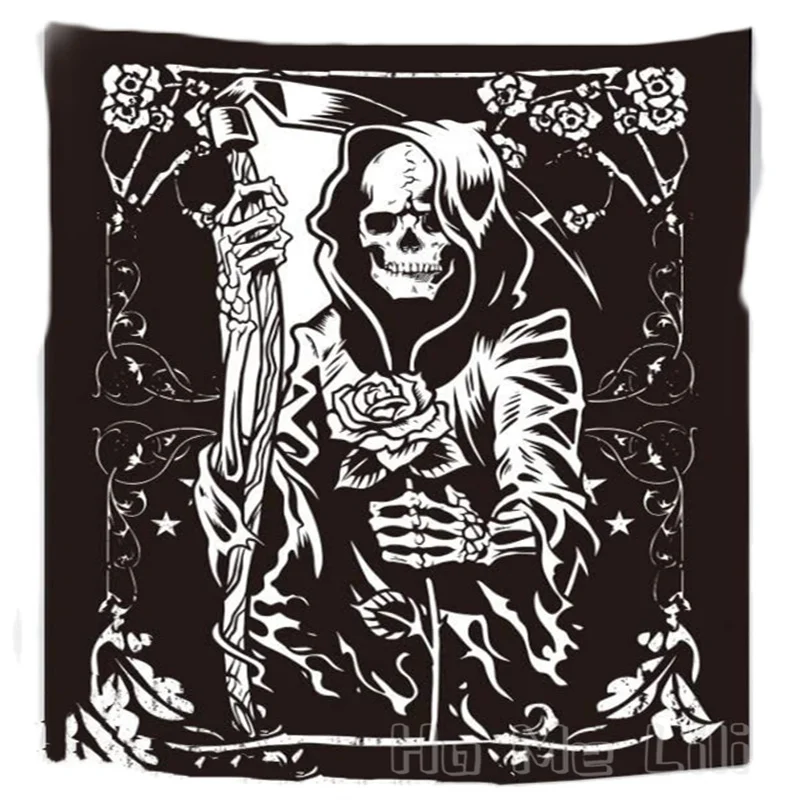 

Skull Wall Hanging Floral Tapestry By Ho Me Lili Gothic Tarot Card Death Theme Black Art Home Decor For Bedroom Living Room