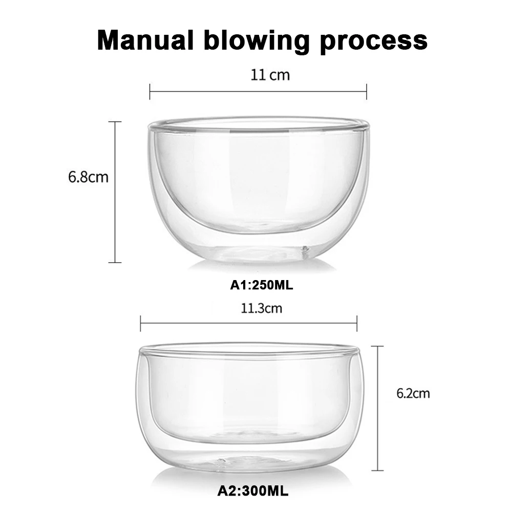 

Multifunction Household Double Wall Heat Resistant Bowl Household Transparent Fruit Salad Bowl Glass Tableware Kitchen Utensils