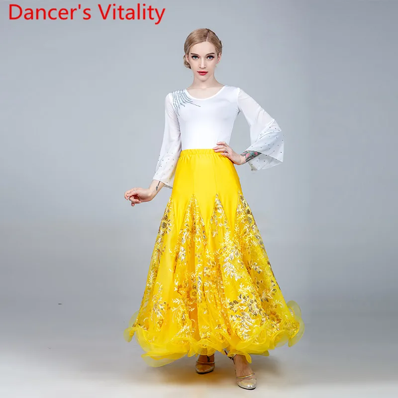 

Женская сверкающая Алмазная юбка с вышивкой Fishbone, Современный бальный национальный стандарт, вальс, танцевальная одежда для соревнований