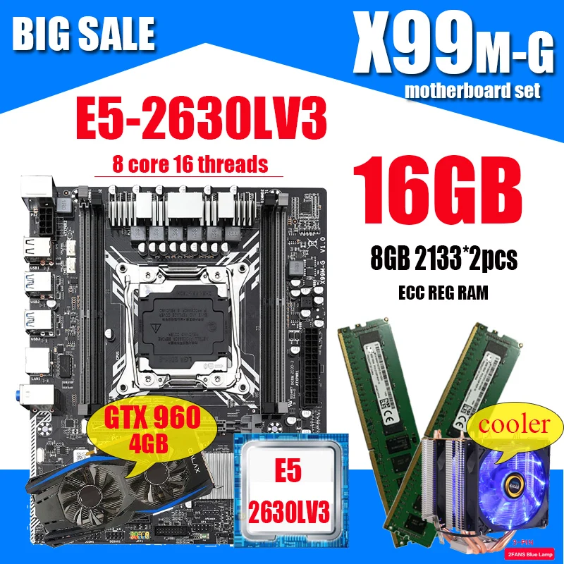 melhor X99 Placa-mãe Com LGA2011-3 Intel Xeon E5 2630lv3 Com 2*8g Ddr4 Recc Memória Gtx960 4gb E Cooler Combinação Kit Conjunto Sata 3.0