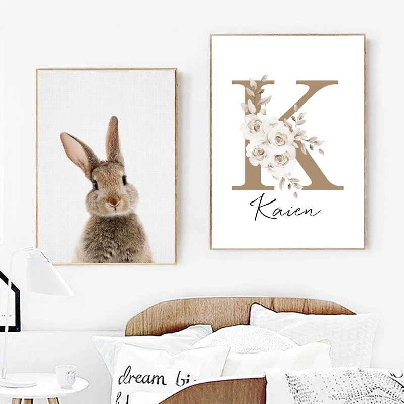 Постер "Милые картины кроликов для детской комнаты" с изображением кроликов-печатей на холсте. Декоративное изображение для стены в стиле унисекс для гостиной комнаты.
