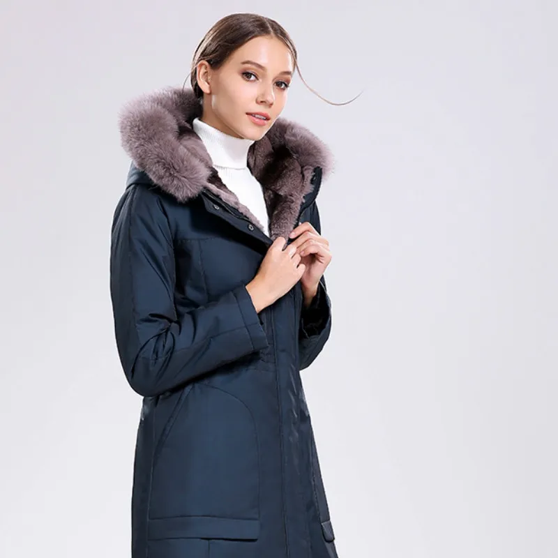 Женская куртка с капюшоном теплая зимняя парка воротником из лисьего меха и