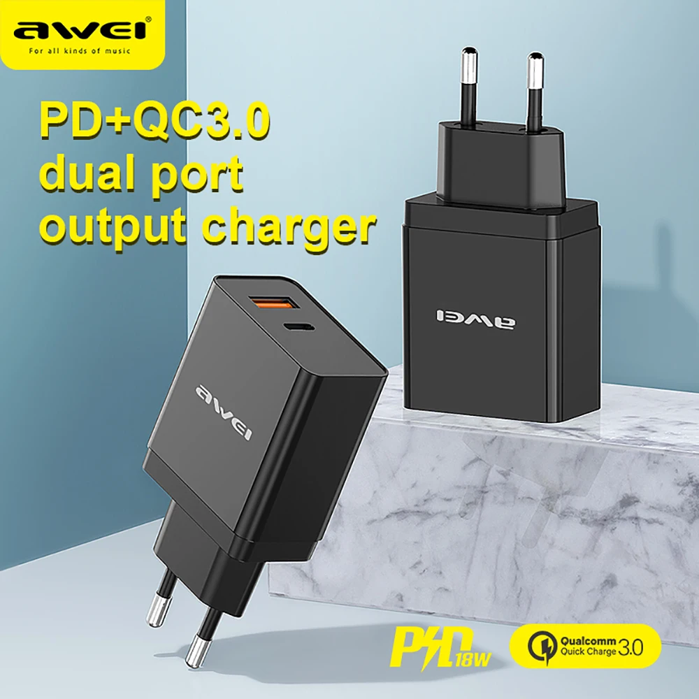 Наушники вкладыши AWEI PD 3 0 QC быстрое зарядное устройство 18W для мобильных