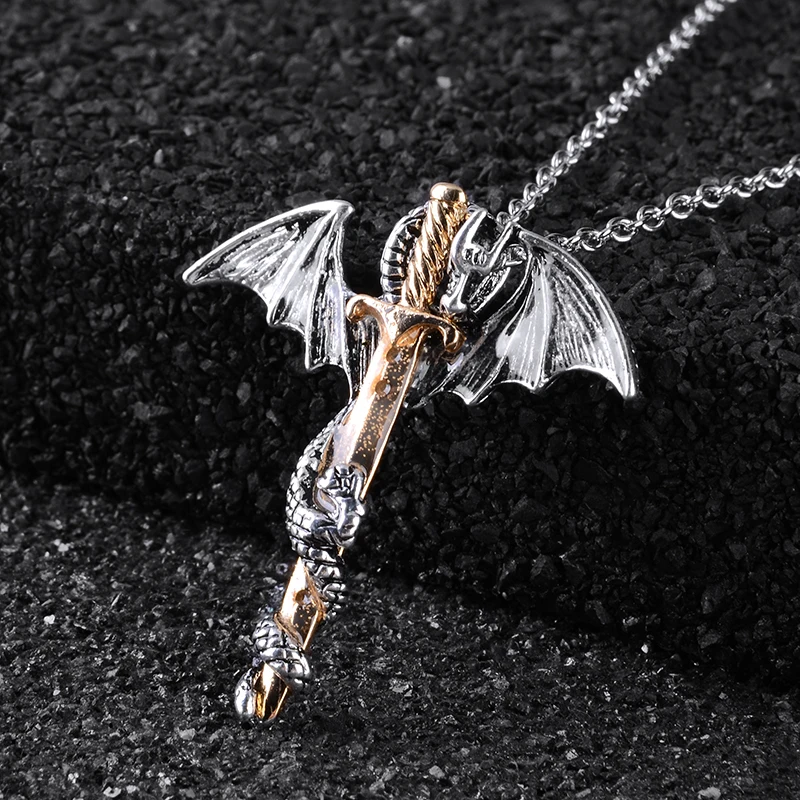 Дракон ожерелье с кулоном в виде меча светящийся темноте винтажный панк дракон