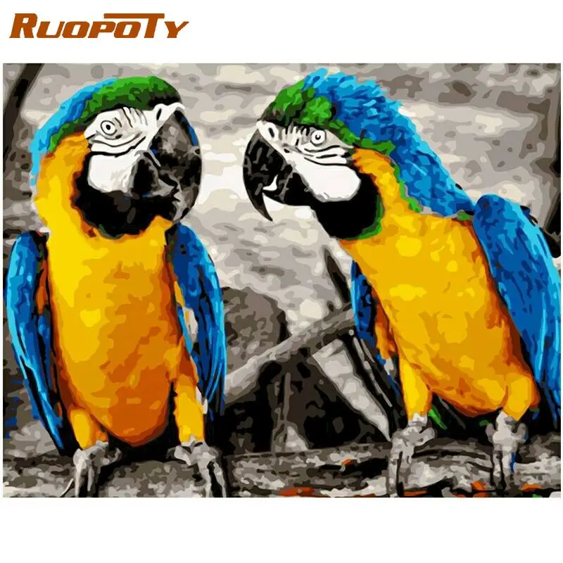 

RUOPOTY Painting By Numbers Kits For Adults Children Two Parrots Animal Picture By Number Diy Framed On Canvas Home Wall Craft