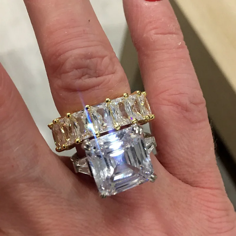 Роскошное кольцо обещания из стерлингового серебра 925 пробы Asscher cut 6ct AAAA фианит