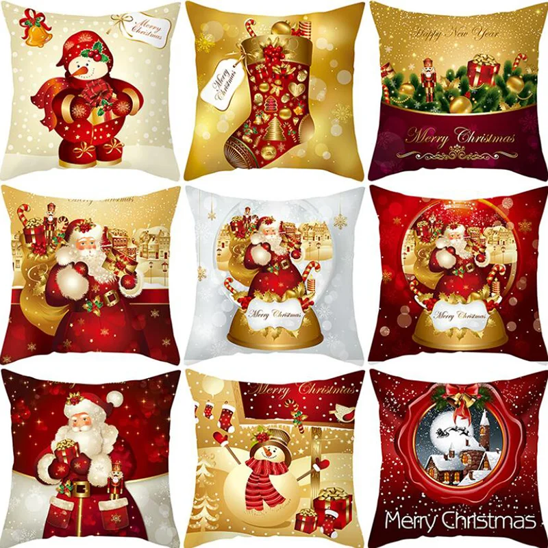 

45cm Christmas Red Gold Cushion Cover Merry Christmas Decorations for Home Christmas Ornaments Pillowcase Happy New Year 2022