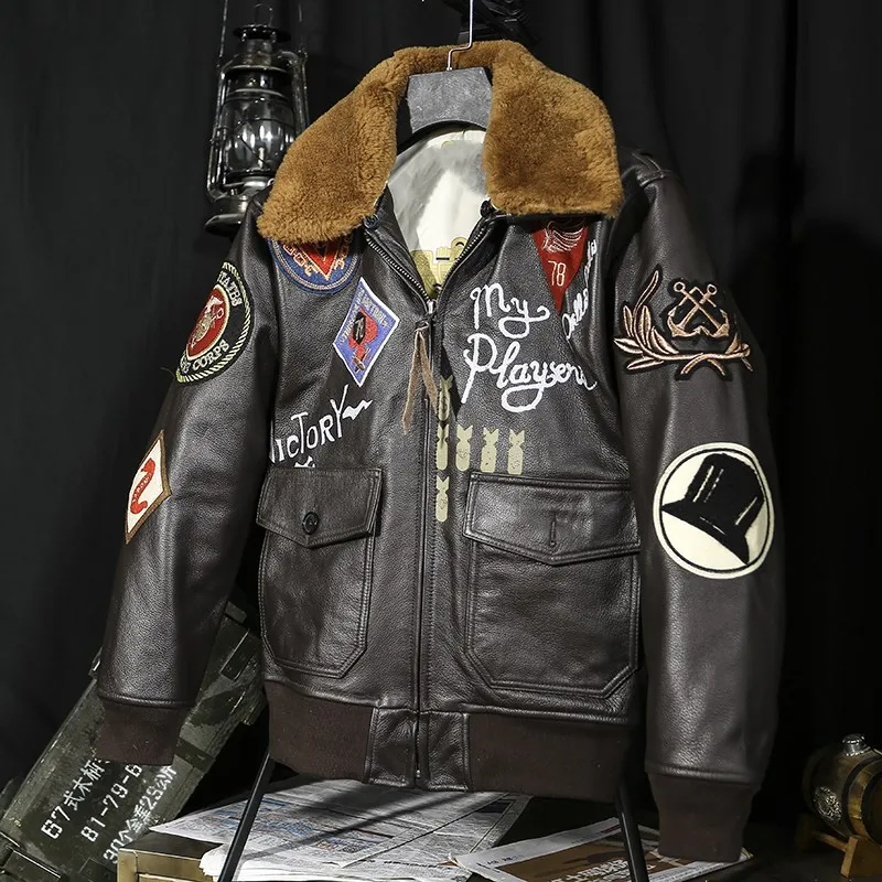 Мужская кожаная куртка-пилот в стиле милитари коричневая куртка-Авиатор из