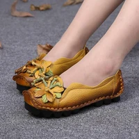 new autumn handmade shoes womens floral soft sole flat shoes casual sandals retro style womens leather shoes