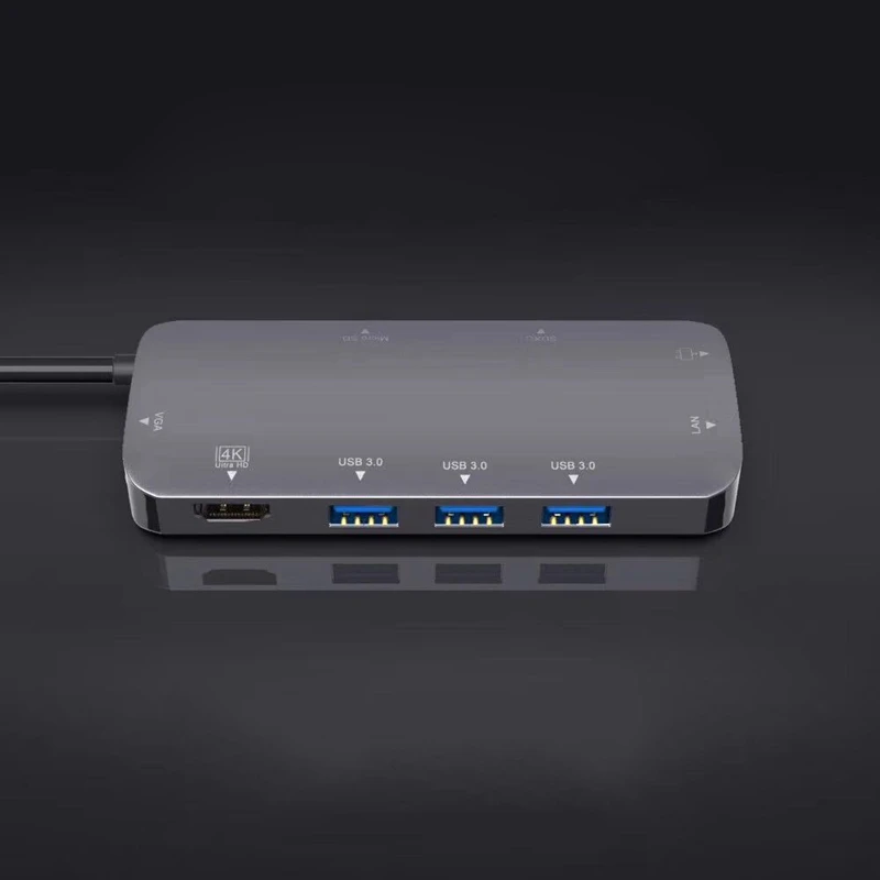 USB C концентратор 9 в 1 Тип адаптер с 4K HDMI 60 Гц VGA Гбит/с RJ45 Ethernet 3 портами (стандарт 0