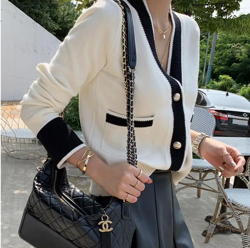 

Vintage Ladies Knitted Cardigans Sweaters Women Long Sleeve V-neck Korean Office Fashion Slim Tops Cardigans Autumn Winter