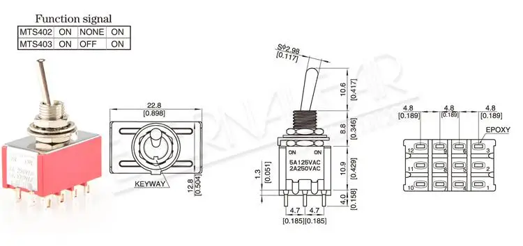 SPDT DPDT сброс запирающий переключатель MTS-102 5A 6A 125V 3A 250 AC Mini 3 6PIN ON-OFF-ON кулисный переключатель фары двигатели