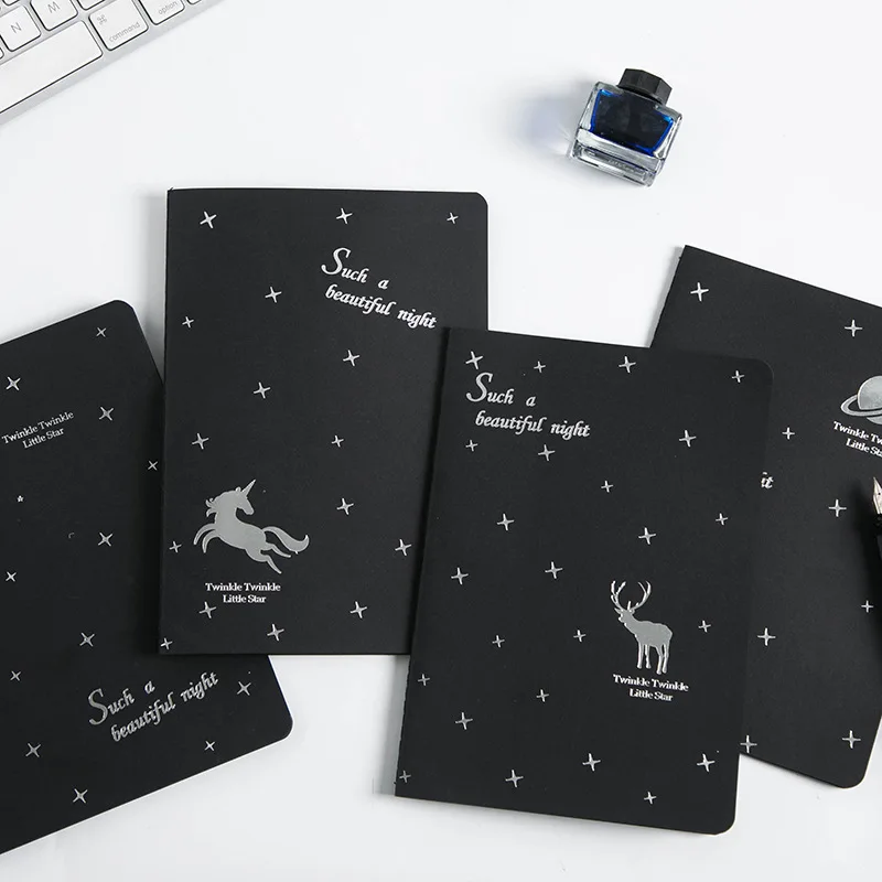 

Korean Agenda 2021 Stationery Star Blank Sketchbook Galaxy Black Inner Page Graffiti Sketch Book Cute and Creative