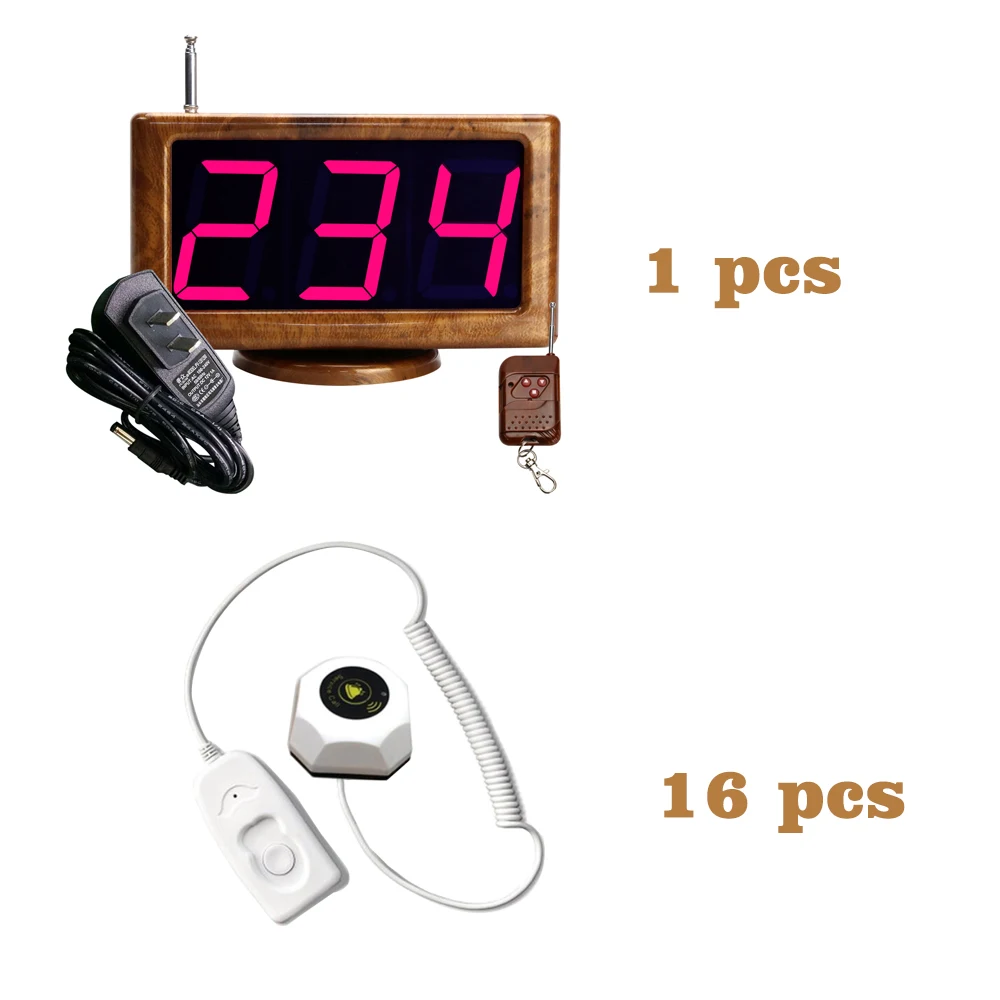 Wireless Paging System 1 Host LED Screen Digital Display Receiver + 16 Buttons Transmitters For Hospital Clinic Nurse Call