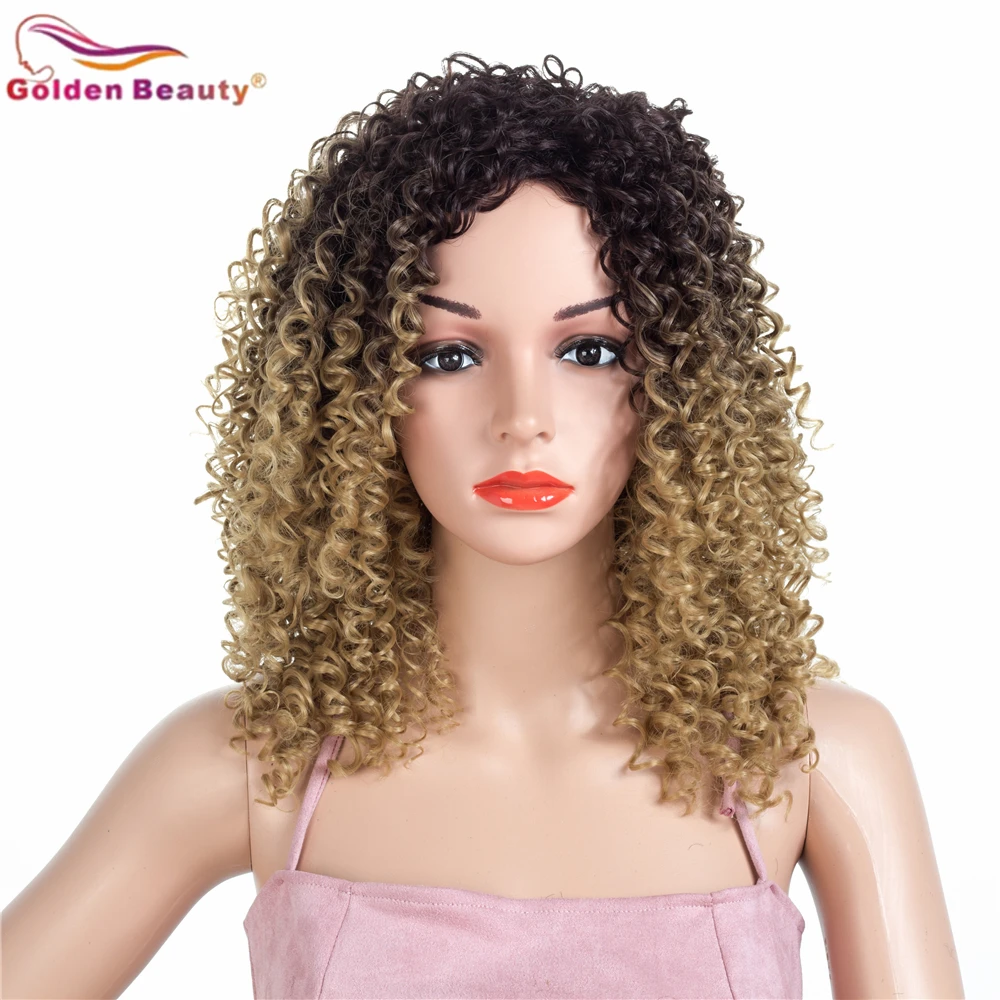 

Golden Beauty Synthetic Hair Wigs Middle Long 20inch Afro Kinky Curly High Temperature Fiber Blonde And Bug For Black Women