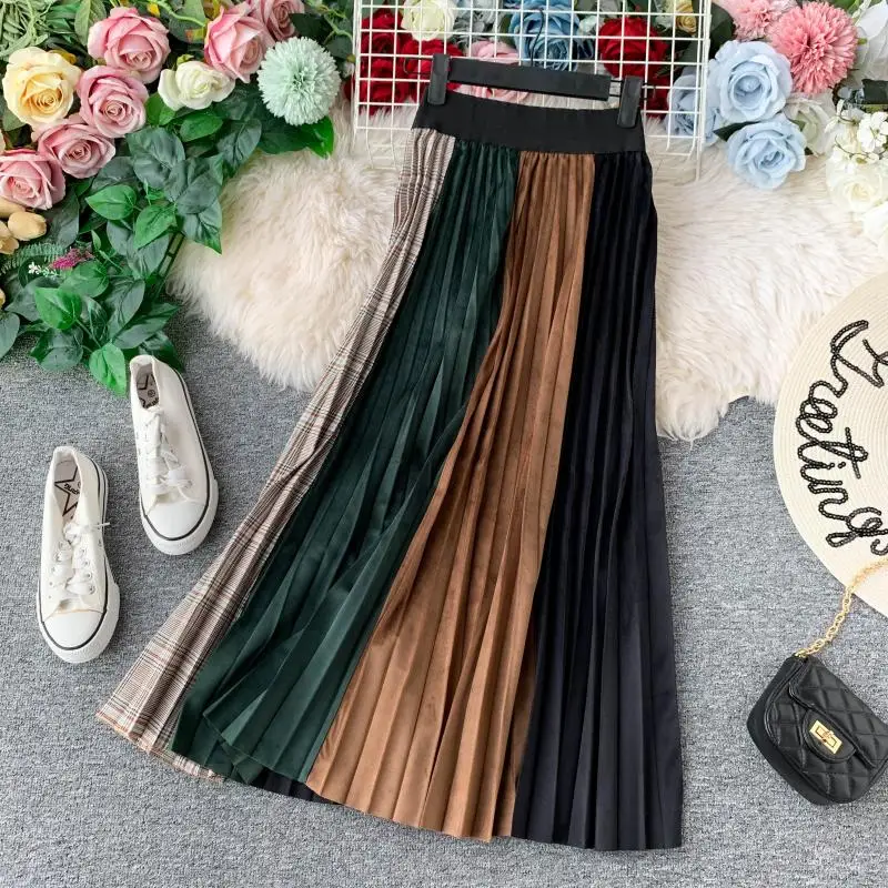 Женская Плиссированная Юбка миди с леопардовым принтом свободная бархатная юбка