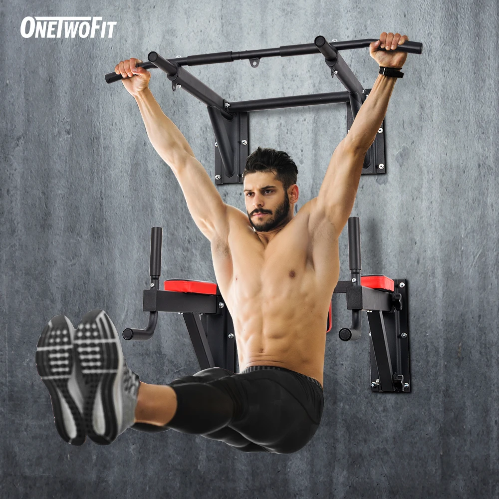 

ONETWOFIT Wall Mounted Pull Up Bar Dip Station Chin Up Bar Power Tower Wall Horizontal Bars Sport Fitness Equipment for Home Gym