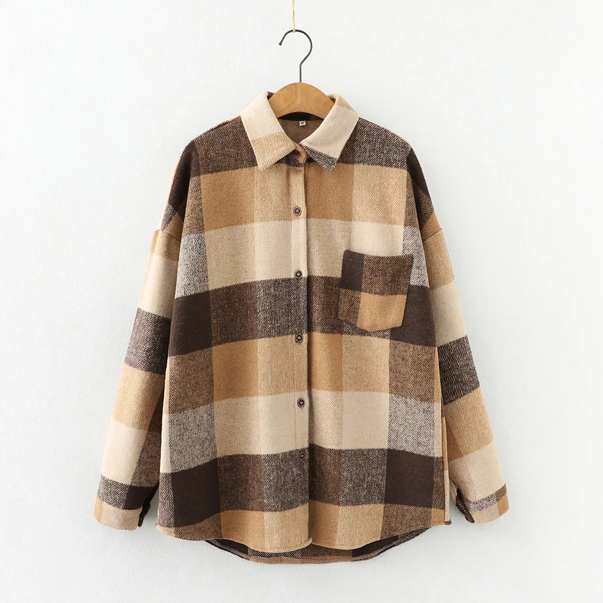 

Korean Vintage Woolen Plaid Thick Shirt Women Blouses Autumn Winter Chic Long Sleeve Loose Checked Female Outwear Clothing Coat