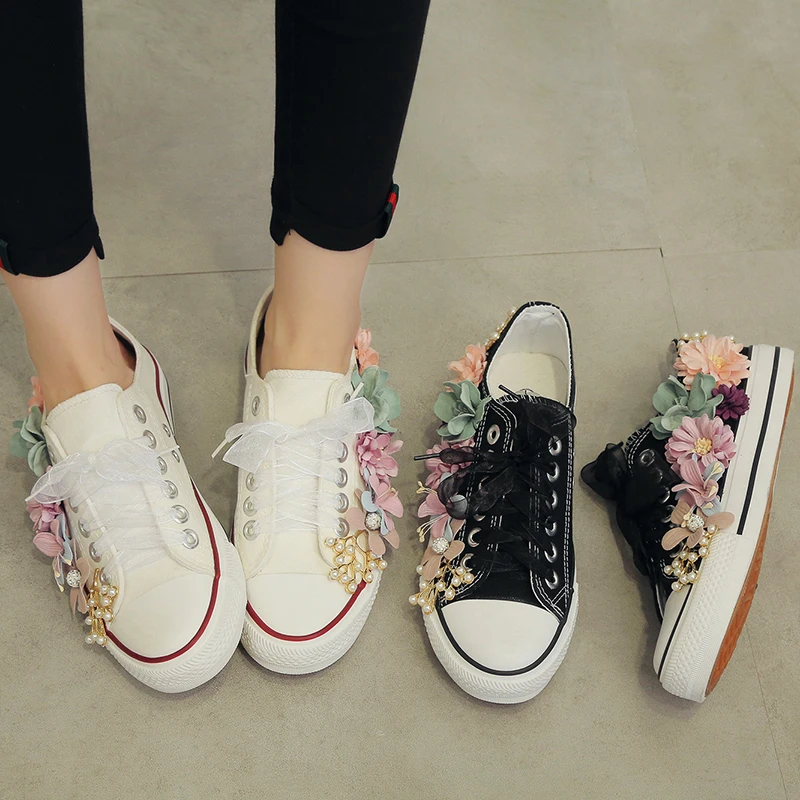2020 женские холщовые туфли с цветами повседневные на плоской подошве