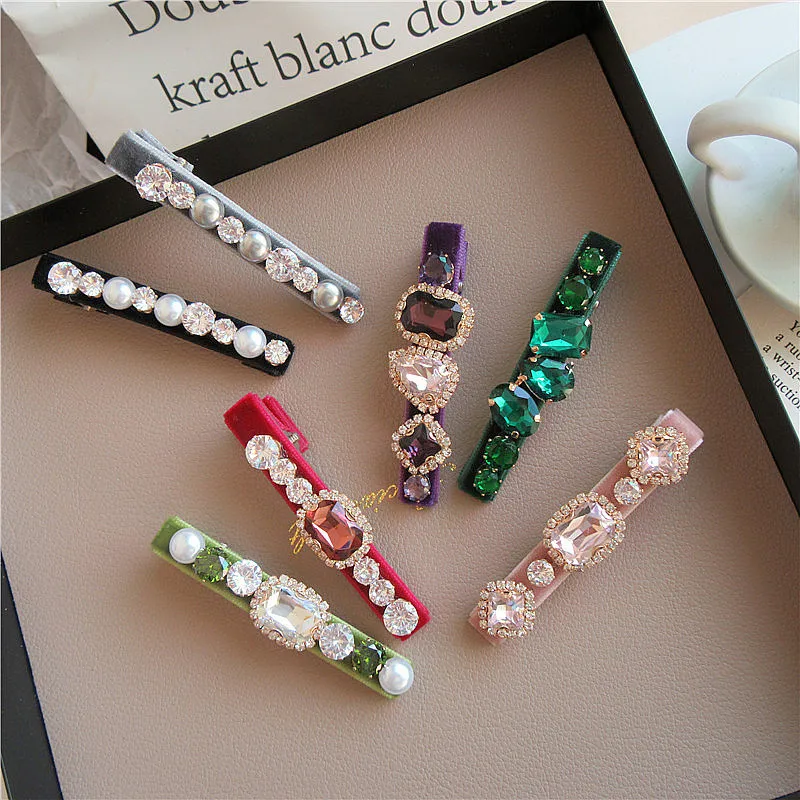 

2020 Vintage Velvet Rhinestone Hair Clip Retro Elegant Barrettes Korea Hairgrips Hair Accessories for Women Girls Party Wedding