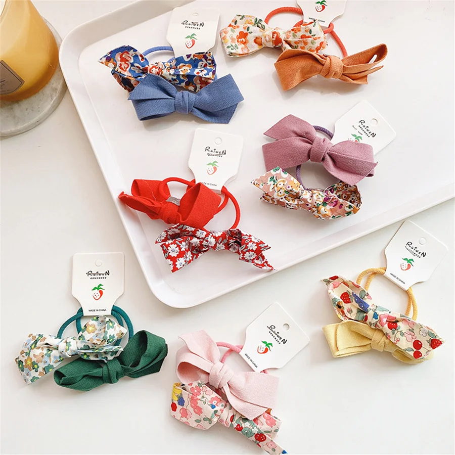 

2Pcs/Set Ins Candy Color Bow Elastic Hair Bands For Women Girls Scrunchie Ponytail Holder Hair Rope Tie Fashion Hair Accessories