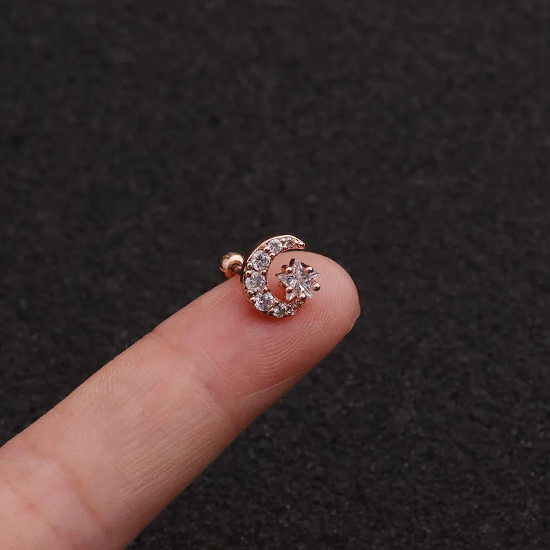 FZHI003201906 20 г пирсинг для уха Cz луна и звезда хрящевая спираль Tragus Conch Rook нержавеющая сталь закручивающаяся задняя часть серьги для ушного хряща - Окраска металла: FZHI003201906