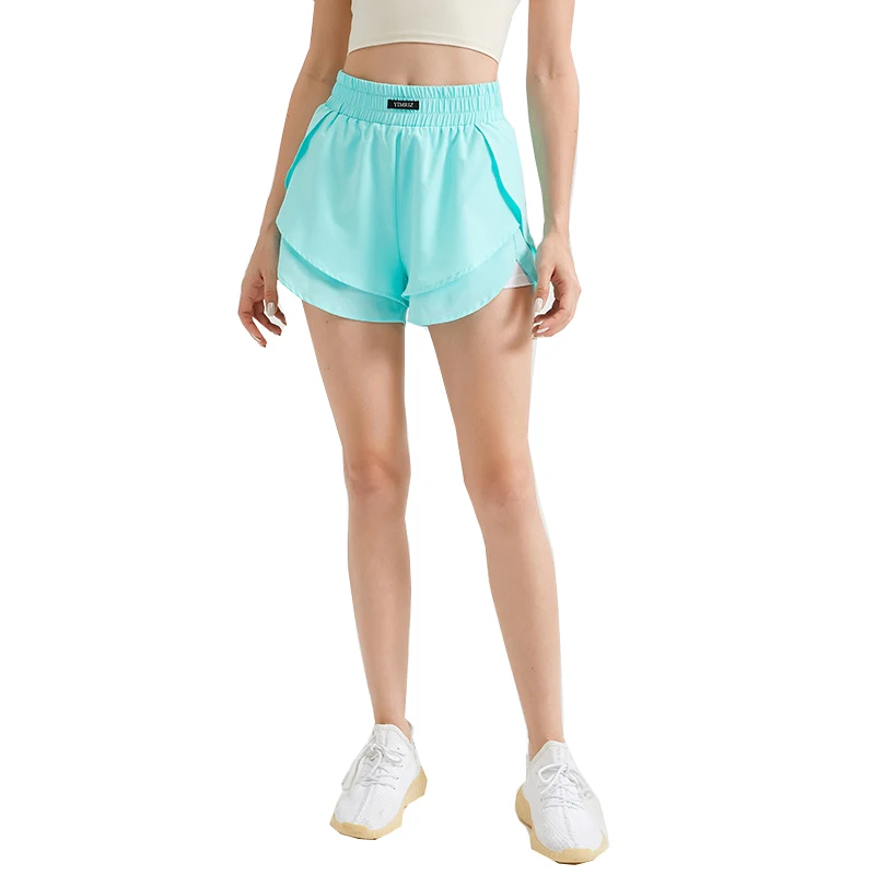 

HaleyChan Women's 2-in-1 Double Layer Running Yoga Shorts Quick-Dry Drawstring Waist Flowy Hem Fitness Workout Athletic Shorts