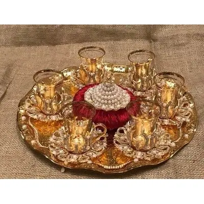 6 человек чайный сервиз кристаллы и бусины серебро или золото цвет с большим