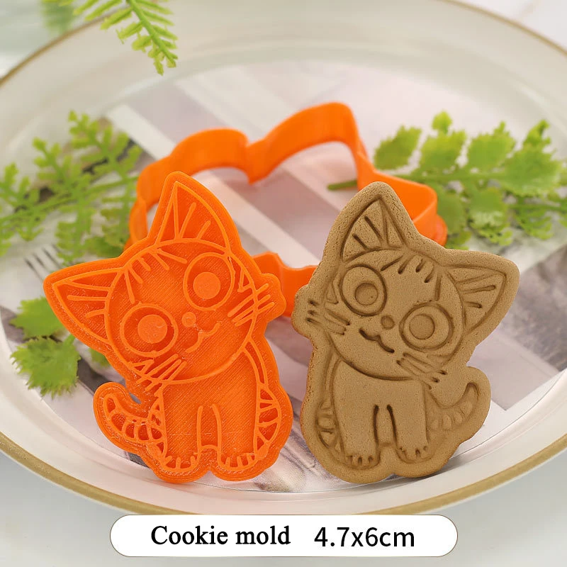 

4-5pcs/set of DIY Biscuit Mold Cartoon Cute Cat Shape Biscuit Molding Mold for Children Baking Snacks 3D Pressed Biscuit Cutter