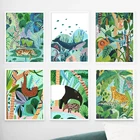 Постер с животными тропических лесов, пейзаж с зеленым лесом, холст с рисунком для дома, гостиной, спальни, декоративные обои