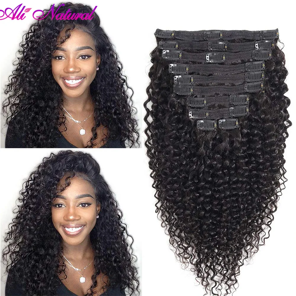 Зажим в Пряди человеческих волос для наращивания кудрявый вьющиеся волосы на всю