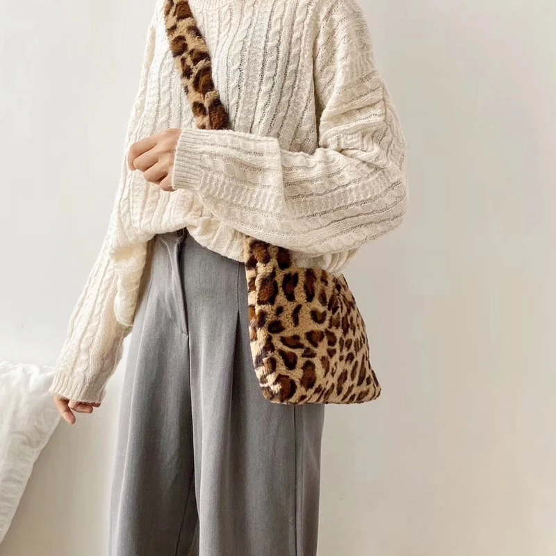 Женская леопардовая сумка повседневная Наплечная Сумка из искусственного меха с